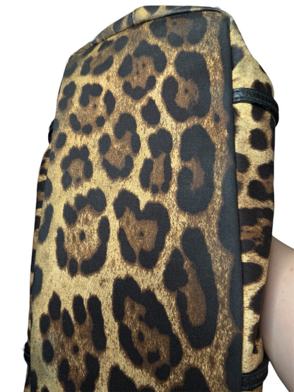 DOLCE & GABANNA Leopard Print Canvas Tote Bag