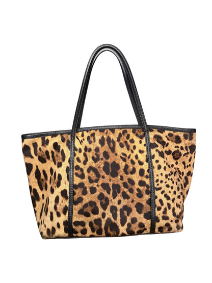 DOLCE & GABANNA Leopard Print Canvas Tote Bag