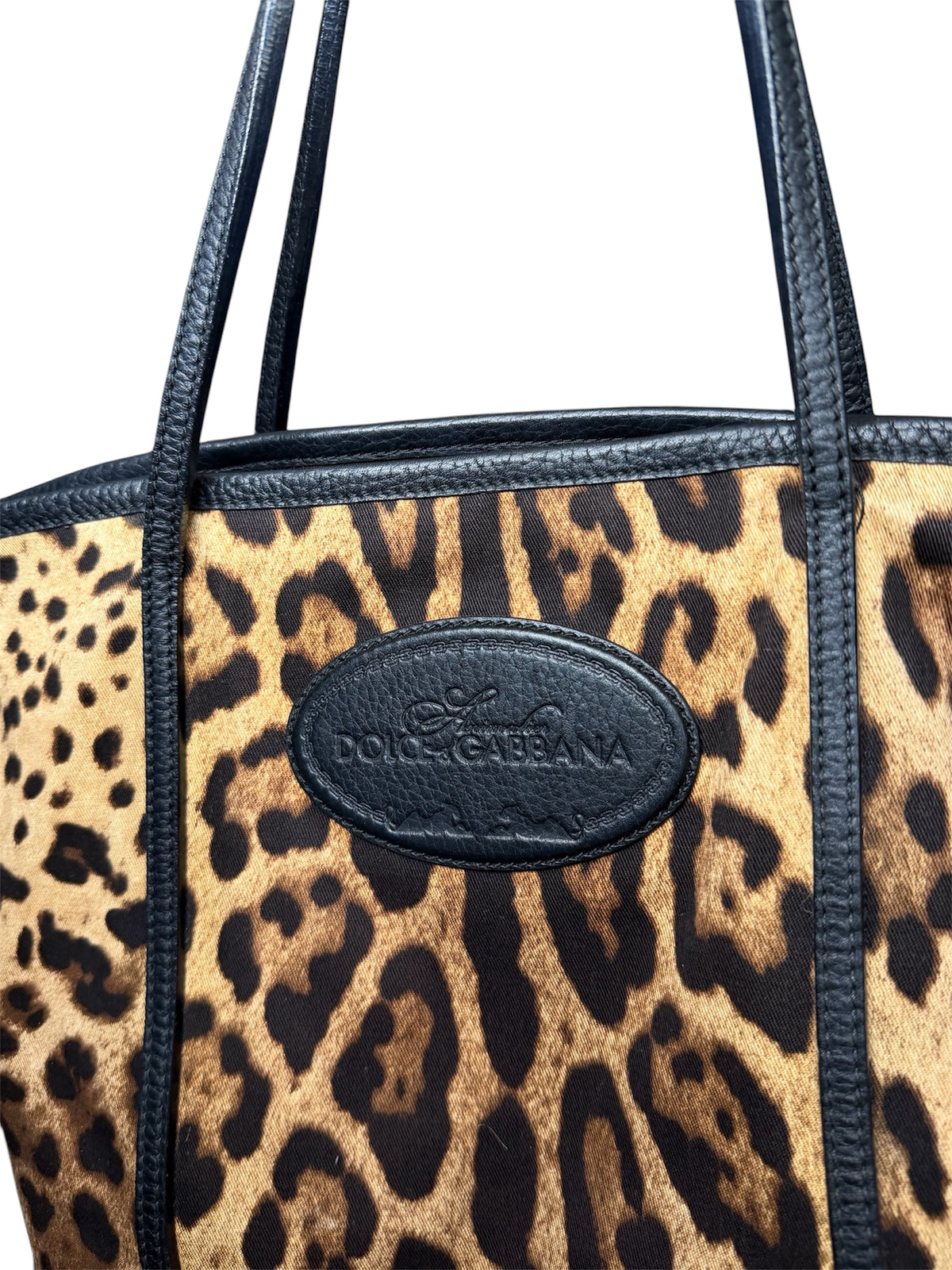 DOLCE & GABANNA Leopard Print Canvas Tote Bag