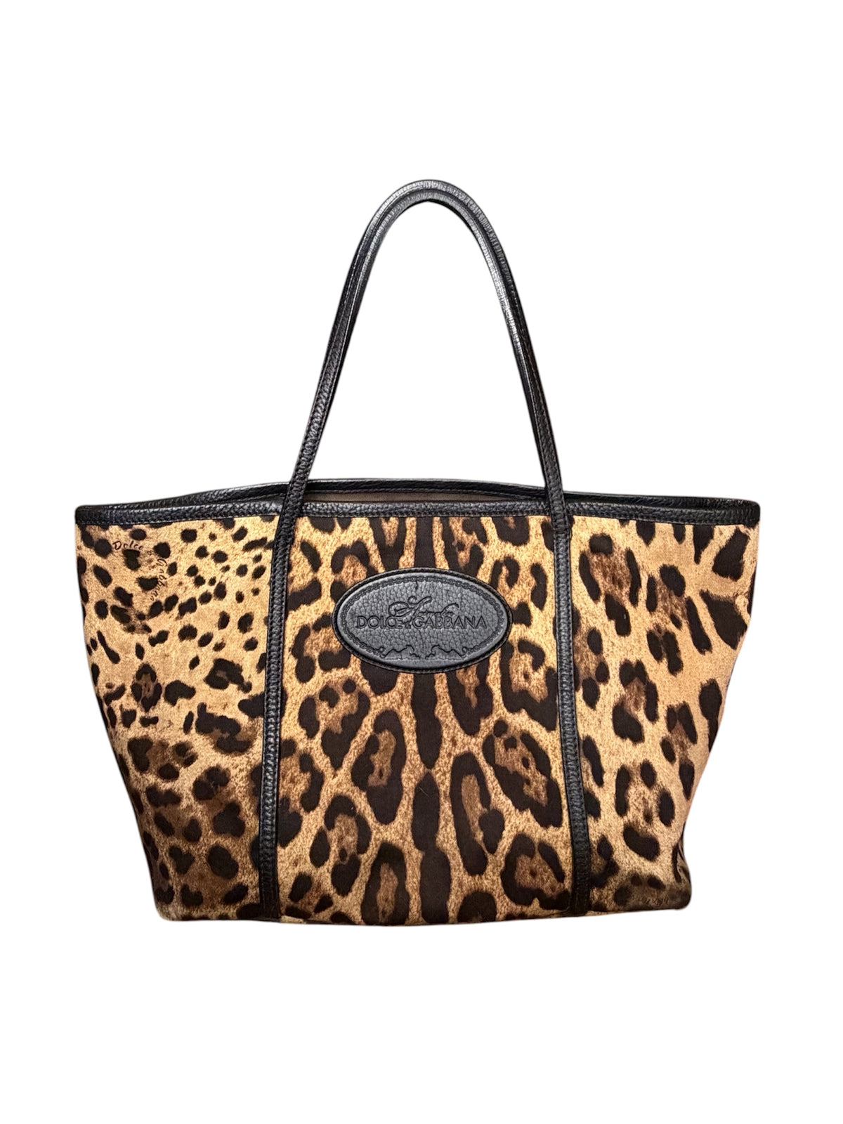DOLCE & GABANNA Leopard Print Canvas Tote Bag