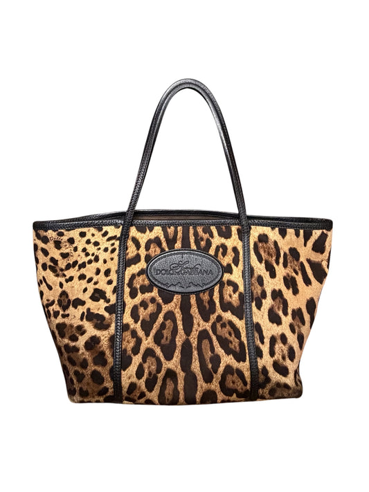 DOLCE & GABANNA Leopard Print Canvas Tote Bag